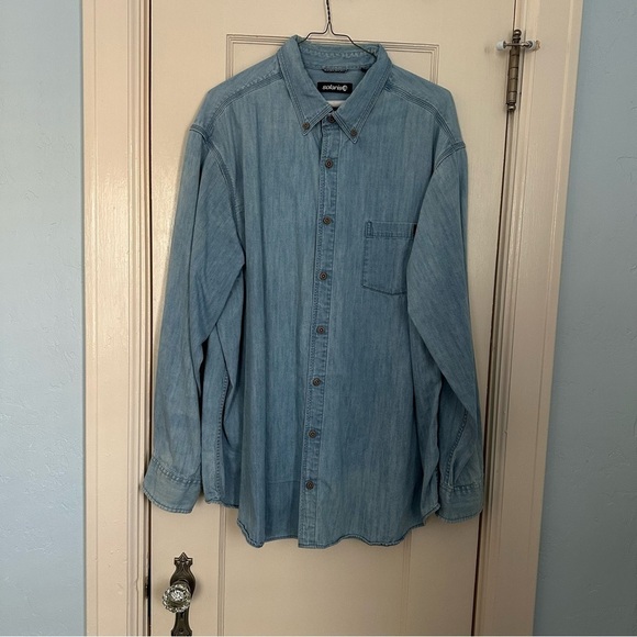 Solaris Shirt Denim Button Down Blue Workwear Cotton Front Pocket Size 2XB - Picture 2 of 13